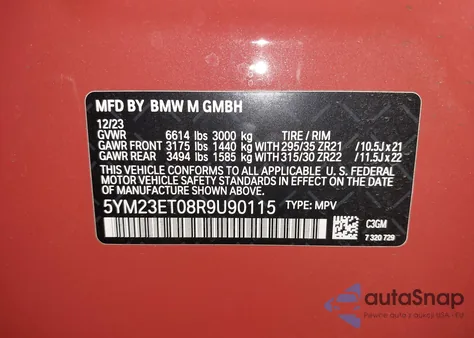 2024 BMW X6 M from USA, damaged, VIN 5YM23ET08R9U90115